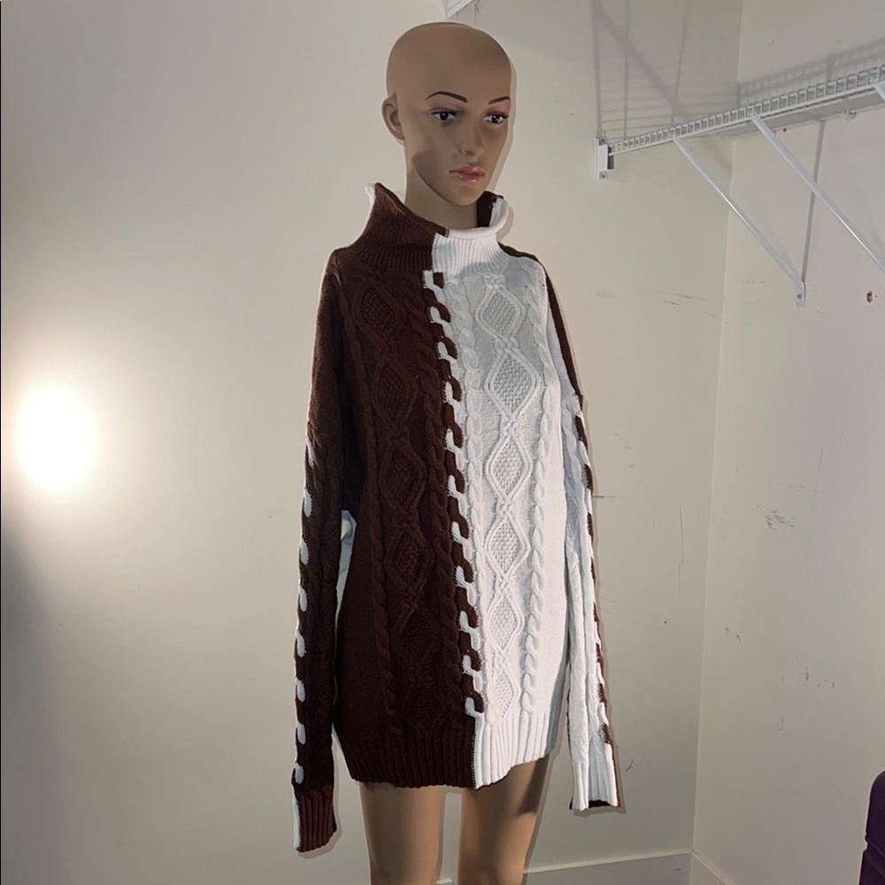 SHEIN Two-Tone Cable Knit Turtleneck Sweater (#29)